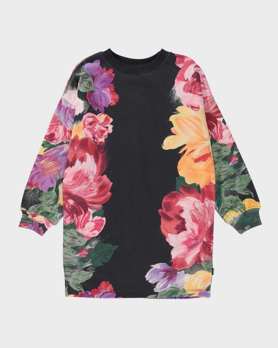 Girl's Cyrella Rose-Print Fleece Dress, Size 7-14